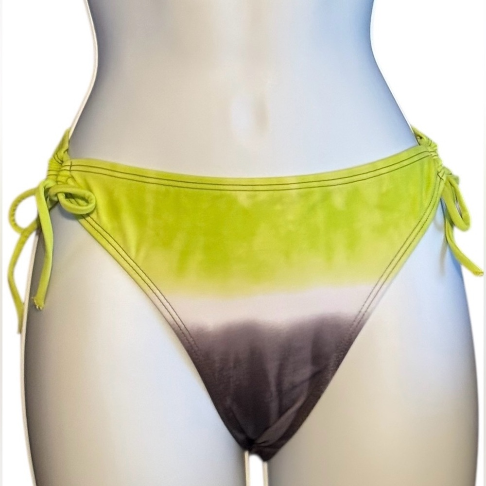 Athleta Emerald Bay Side Tie Bikini Bottoms Medium M Lime Green Ombre EUC